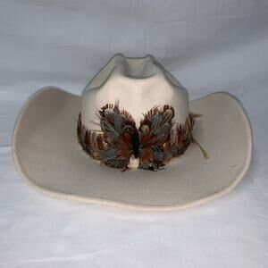Vintage Women’s Western Hat with Butterfly Feather Band Size 6.5